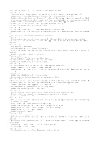 ress confusion as to if a system is activated or not) 
Version 1.6.5 
* Improved profile matchups (for matching a SLIC, certificate and serial) 
* Added activation checking for Windows 7, Vista and Server 2008 
* Added tokens checking for Windows 7 (alerts the user, repair is manual so that 
later on down the line this loader will never frankenbuild your system itself!) 
* Added error handling should UAC fail to elevate the application 
* Added Asus SLIC, certificate and Home Premium serial 
* Added new GRLDR beta 0.93 from zsmin 
Version 1.6.4 
* Fixed a missing serial issue when run as a standalone 
* Added checking to elevate to an administrator only when run on Vista or Window 
s 7 
* Corrected a typo found during an uninstall 
Version 1.6.3 
* Fixed a missing serial issue caused by the new bios type detection feature 
* Fixed an issue which would cause the application to start hidden behind other 
windows 
Version 1.6.2 
* UAC control reworked 
* Changed the default loader to zsmin's 
* Bios type detection now assigns a SLIC, certificate and if possible a serial t 
o match 
* Added leaked Dell Home Premium key 
Version 1.6.1 
* Fixed Windows Vista version detection 
* Added new Dell Windows 7 Professional key 
* Added new GRLDR beta 0.91 from zsmin 
Version 1.6 
* Fixed Windows version detection (name spaces were off) 
* Added support for Windows 7 Home Premium 
* Compressed the internals a litte so the executable size has been shaved just a 
little 
Version 1.5.9 
* Added new GRLDR beta 0.90 from zsmin 
* Fixed missing OS information on unsupported OS's 
Version 1.5.8 
* Keys and certificates now use internals when external files cannot be found (t 
his means you can run just the executable as a standalone application) 
* Added future OS key support (via Keys.ini) 
* Changed how an unsupported OS is displayed 
* Added new GRLDR beta 8c from zsmin 
Version 1.5.7 
* Fixed unicode text string issue which caused activation to fail 
* Fixed title assignment for unsupported operating systems 
* Added new GRLDR beta 8b from zsmin 
Version 1.5.6 
* Full recode so that debugging is easier for me and performance and reliability 
is better for you 
* User interface redesigned for simplicity 
* Added new GRLDR beta 8 from zsmin (Thanks go to him) 
* Added external certificate support for bios modders 
* Added external key input support 
* Added argument support 
Version 1.5.5 
* Improved error handling even more 
* Rewrote drive mounting code (should fix the x64 mounting issue and letter assi 
gnment) 
* Mac users should now automatically have the experimental loader option selecte 
d for them 
* Tweaked UI layout just a little (width was off) 
* Fixed other minor issues 
Version 1.5.4 
* Tweaked free drive letter handling just a little 
 