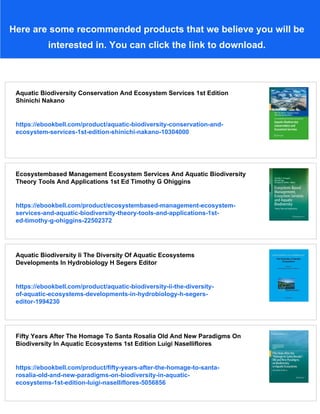 Aquatic Ecosystem Biodiversity Ecology And Conservation 1st Edition ...