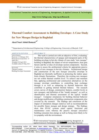 Thermal Comfort Assessment to Building Envelope: A Case Study for New ...
