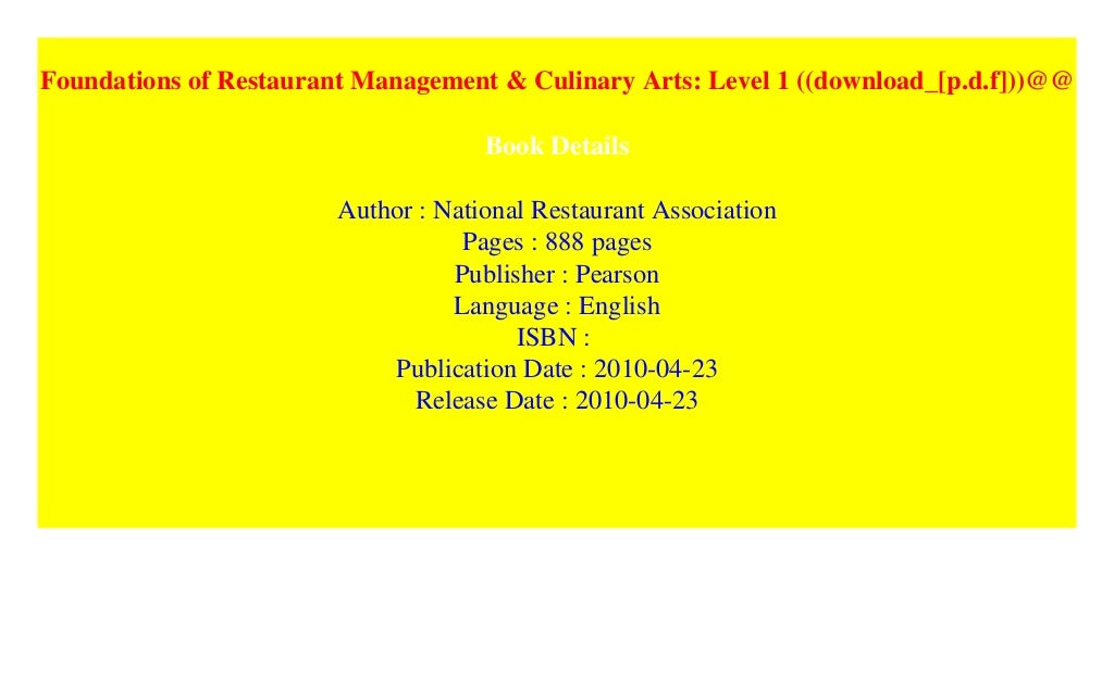 Foundations of Restaurant Management & Culinary Arts Level 1