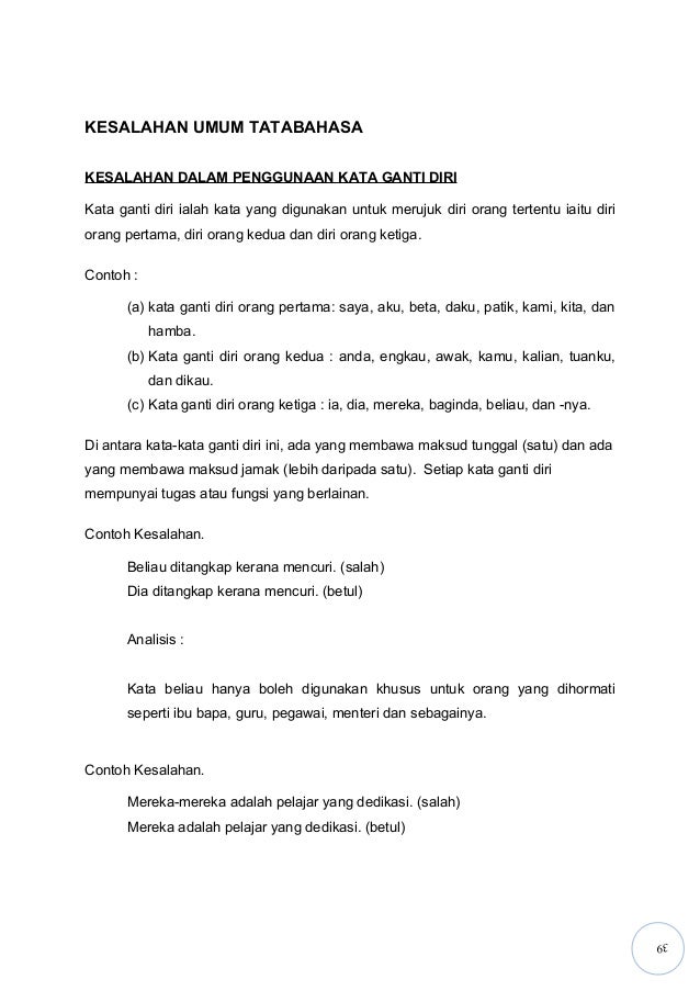 Kesalahan Penggunaan Kata Ganti Nama Latihan / Kesalahan dalam