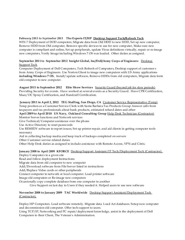 help desk technician resume