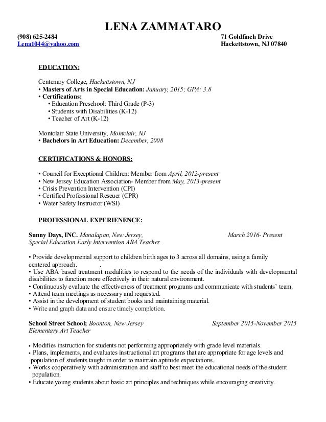lena zammataro resume current special ed 2 2016 ei