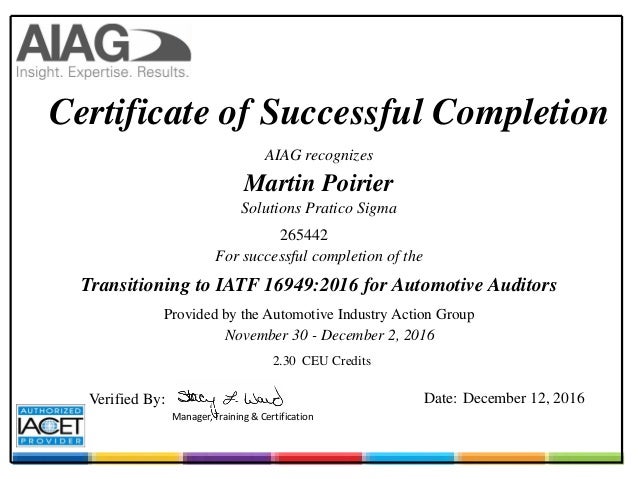 poirier martin certificate certificate of successful completion