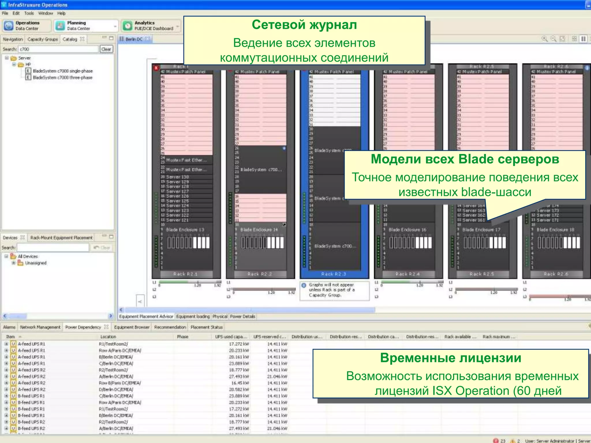 Сетевой журнал
                                            Ведение всех элементов
                                          коммутационных соединений




                                                                Модели всех Blade серверов
                                                             Точное моделирование поведения всех
                                                                    известных blade-шасси




                                                                 Временные лицензии
                                                            Возможность использования временных
                                                                лицензий ISX Operation (60 дней


APC by Schneider Electric – Name – Date
 