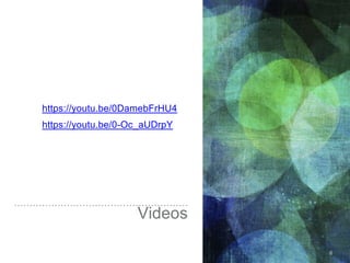 https://youtu.be/0DamebFrHU4
https://youtu.be/0-Oc_aUDrpY
8
Videos
 