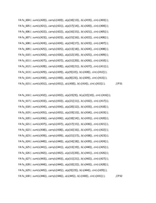 FA fa_604 ( .sum(s[420]),.carry(c[420]),.a(p[18][13]),.b( s[419]),.cin( c[403]) );
FA fa_605 ( .sum(s[421]),.carry(c[421]),.a(p[17][14]),.b( s[420]),.cin( c[404]) );
FA fa_606 ( .sum(s[422]),.carry(c[422]),.a(p[16][15]),.b( s[421]),.cin( c[405]) );
FA fa_607 ( .sum(s[423]),.carry(c[423]),.a(p[15][16]),.b( s[422]),.cin( c[406]) );
FA fa_608 ( .sum(s[424]),.carry(c[424]),.a(p[14][17]),.b( s[423]),.cin( c[407]) );
FA fa_609 ( .sum(s[425]),.carry(c[425]),.a(p[13][18]),.b( s[424]),.cin( c[408]) );
FA fa_610 ( .sum(s[426]),.carry(c[426]),.a(p[12][19]),.b( s[425]),.cin( c[409]) );
FA fa_611 ( .sum(s[427]),.carry(c[427]),.a(p[11][20]),.b( s[426]),.cin( c[410]) );
FA fa_612 ( .sum(s[428]),.carry(c[428]),.a(p[10][21]),.b( s[427]),.cin( c[411]) );
FA fa_613 ( .sum(s[429]),.carry(c[429]),.a(p[9][22]),.b( s[428]),.cin( c[412]) );
FA fa_614 ( .sum(s[430]),.carry(c[430]),.a(p[8][23]),.b( s[429]),.cin( c[413]) );
FA fa_615 ( .sum(s[431]),.carry(c[431]),.a(s[430]),.b( c[414]),.cin( c[415]) ); //P31
FA fa_616 ( .sum(s[432]),.carry(c[432]),.a(p[23][9]),.b( p[22][10]),.cin( c[416]) );
FA fa_617 ( .sum(s[433]),.carry(c[433]),.a(p[21][11]),.b( s[432]),.cin( c[417]) );
FA fa_618 ( .sum(s[434]),.carry(c[434]),.a(p[20][12]),.b( s[433]),.cin( c[418]) );
FA fa_619 ( .sum(s[435]),.carry(c[435]),.a(p[19][13]),.b( s[434]),.cin( c[419]) );
FA fa_620 ( .sum(s[436]),.carry(c[436]),.a(p[18][14]),.b( s[435]),.cin( c[420]) );
FA fa_621 ( .sum(s[437]),.carry(c[437]),.a(p[17][15]),.b( s[436]),.cin( c[421]) );
FA fa_622 ( .sum(s[438]),.carry(c[438]),.a(p[16][16]),.b( s[437]),.cin( c[422]) );
FA fa_623 ( .sum(s[439]),.carry(c[439]),.a(p[15][17]),.b( s[438]),.cin( c[423]) );
FA fa_624 ( .sum(s[440]),.carry(c[440]),.a(p[14][18]),.b( s[439]),.cin( c[424]) );
FA fa_625 ( .sum(s[441]),.carry(c[441]),.a(p[13][19]),.b( s[440]),.cin( c[425]) );
FA fa_626 ( .sum(s[442]),.carry(c[442]),.a(p[12][20]),.b( s[441]),.cin( c[426]) );
FA fa_627 ( .sum(s[443]),.carry(c[443]),.a(p[11][21]),.b( s[442]),.cin( c[427]) );
FA fa_628 ( .sum(s[444]),.carry(c[444]),.a(p[10][22]),.b( s[443]),.cin( c[428]) );
FA fa_629 ( .sum(s[445]),.carry(c[445]),.a(p[9][23]),.b( s[444]),.cin( c[429]) );
FA fa_630 ( .sum(s[446]),.carry(c[446]),.a(s[445]),.b( c[430]),.cin( c[431]) ); //P32
 