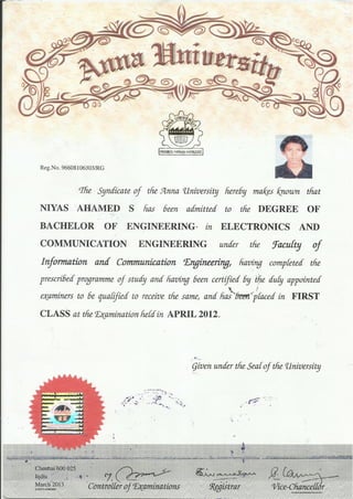 BE Degree Certificate