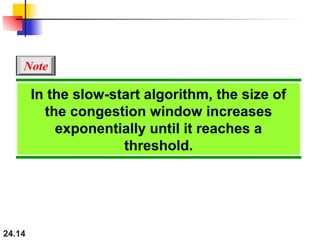 24.14
In the slow-start algorithm, the size of
the congestion window increases
exponentially until it reaches a
threshold.
Note
 