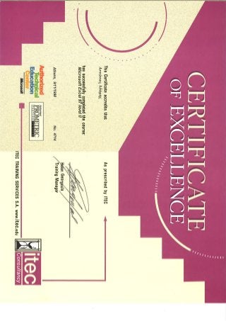09-11-1998 ITEC Microsoft Excel 97 Level II Certificate (ENG)