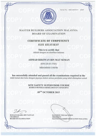 Certificate Of Competency SSS