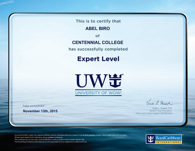 Royal Caribbean Cruise Line Certificate PPT