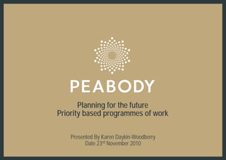Planning for the future 
Priority based programmes of work 
Presented By Karen Daykin-Woodberry 
Date 23rd November 2010 
 