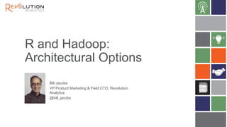 R and Hadoop:
Architectural Options
Bill Jacobs
VP Product Marketing & Field CTO, Revolution
Analytics
@bill_jacobs
 