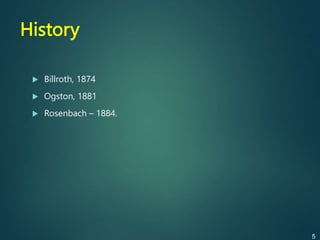 History
 Billroth, 1874
 Ogston, 1881
 Rosenbach – 1884.
5
 