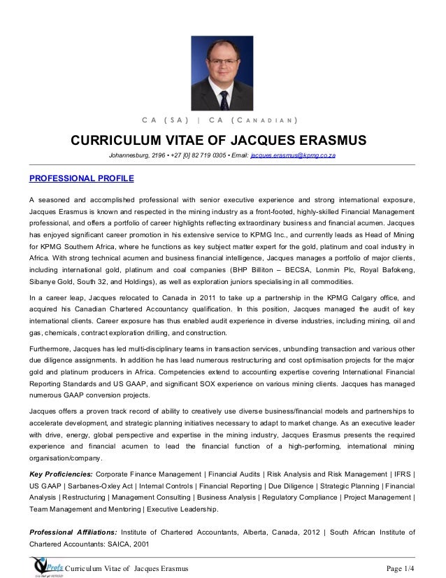 Final Professional Cv Of Jacques Erasmus