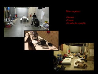 Mise en place :
-Dortoir
-Cantin
-Et salle de contrôle
 