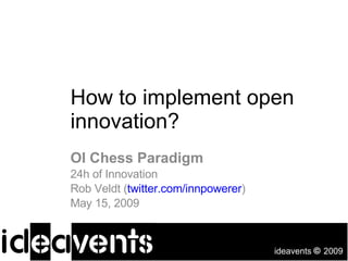 How to implement open innovation? OI Chess Paradigm 24h of Innovation Rob Veldt ( twitter.com/innpowerer ) May 15, 2009 