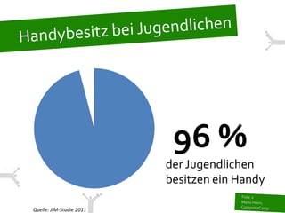 96 %
                          der Jugendlichen
                          besitzen ein Handy

Quelle: JIM-Studie 2011
 