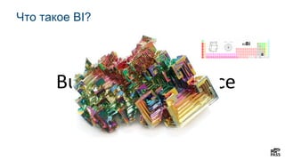 Что такое BI?
нужные данные
в нужное время
нужным людям
Business Intelligence
 