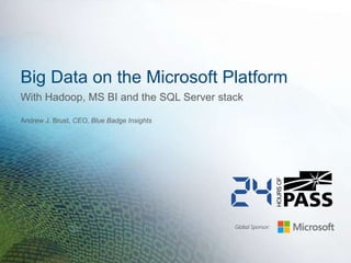 Global Sponsor:
Big Data on the Microsoft Platform
Andrew J. Brust, CEO, Blue Badge Insights
With Hadoop, MS BI and the SQL Server stack
 