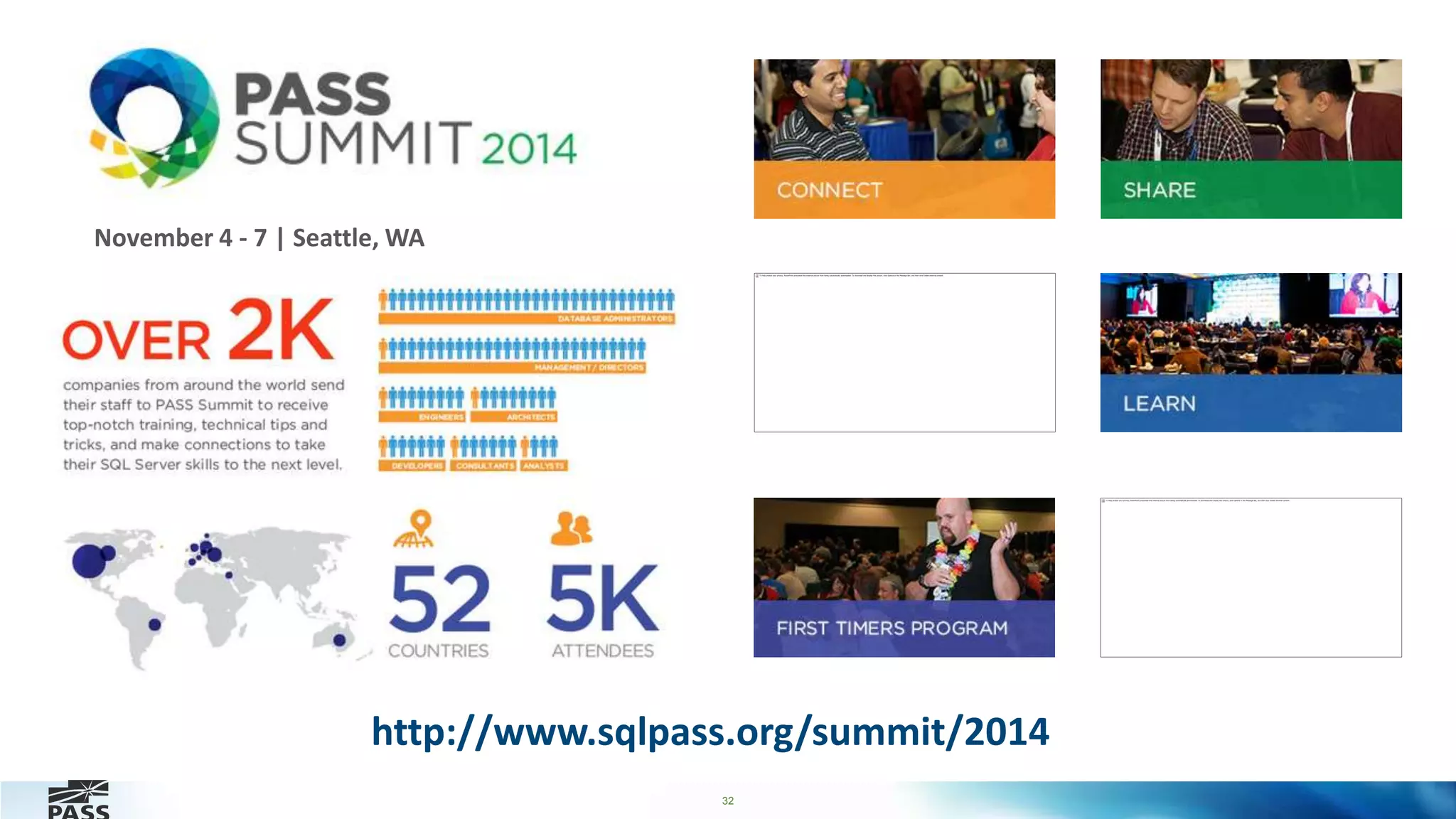 32
http://www.sqlpass.org/summit/2014
November 4 - 7 | Seattle, WA
 