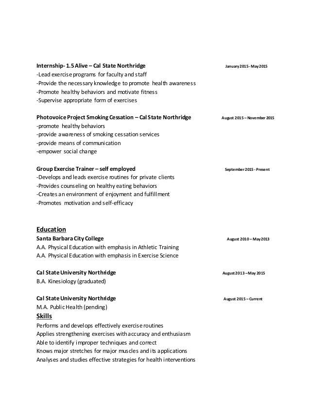 personal group fitness trainer resume cv