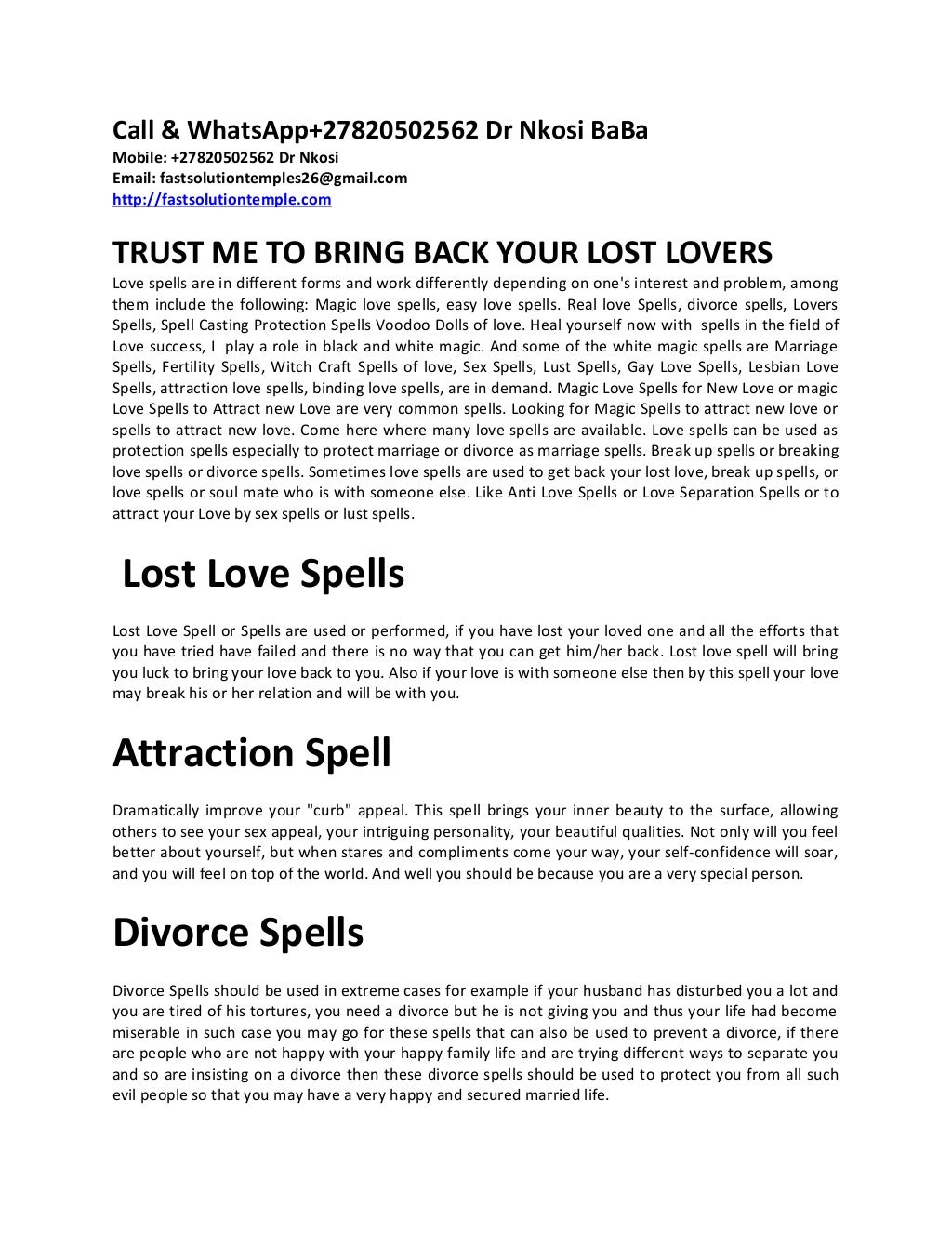 Divorce Marriage SpellCasters 27820502562 DR NKOSI Bring Back Ex Lover