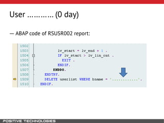 User ………… (0 day)
― ABAP code of RSUSR002 report:
 
