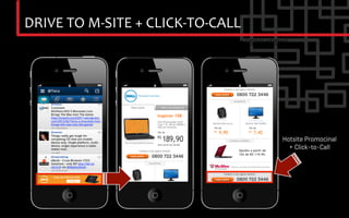 DRIVE	
  TO	
  M-­‐SITE	
  +	
  CLICK-­‐TO-­‐CALL	
  
FORMATOS DEFINIDOS PELA MMA GLOBAL (MOBILE MARKETING ASSOCIATION)




                                                               Hotsite Promocinal
                                                                 + Click-to-Call	

 