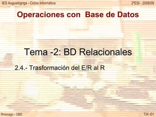 Operaciones con  Base de Datos Tema -2: BD Relacionales 2.4.- Trasformación del E/R al R 