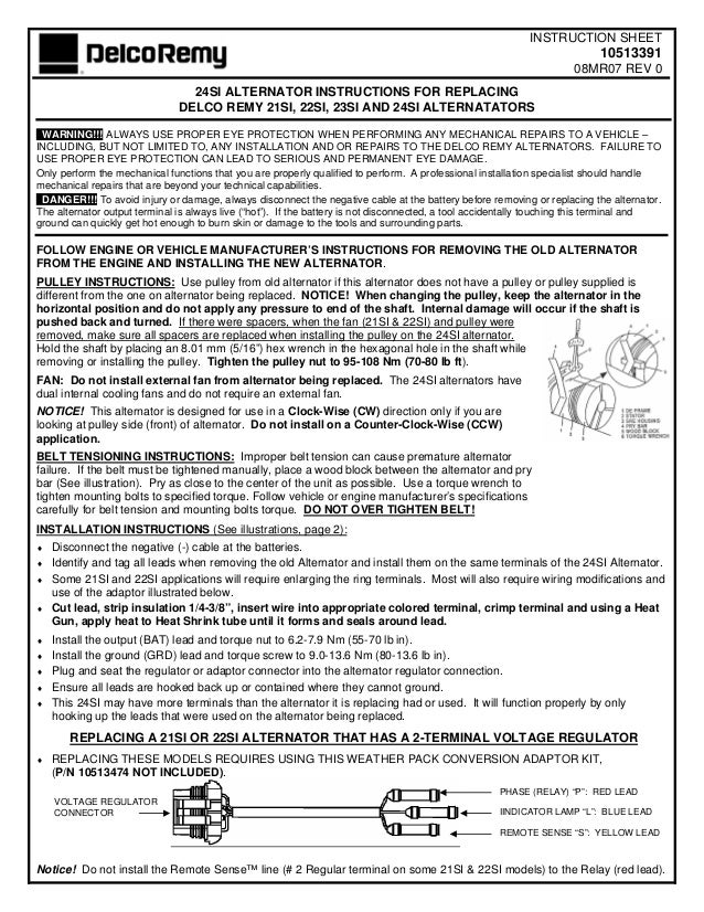 24si Alternator Instructions For Replacing Delco Remy