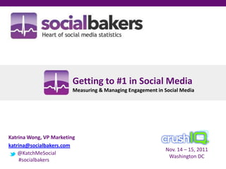Getting to #1 in Social Media
                         Measuring & Managing Engagement in Social Media




Katrina Wong, VP Marketing
katrina@socialbakers.com
                                                            Nov. 14 – 15, 2011
    @KatchMeSocial
                                                             Washington DC
     #socialbakers
 