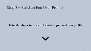 Step 3 – Build an End User Profile
Potential characteristics to include in your end user profile
32
 
