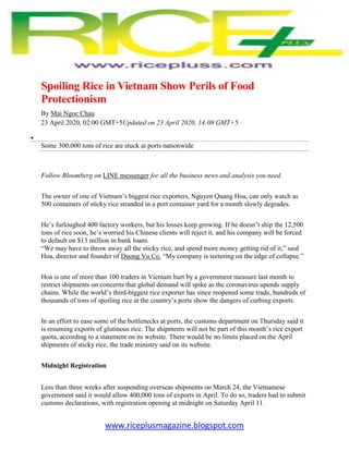 www.riceplusmagazine.blogspot.com
Spoiling Rice in Vietnam Show Perils of Food
Protectionism
By Mai Ngoc Chau
23 April 202...