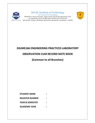 24UME166 ENGINEERING PRACTICES LAB RECORD | PDF
