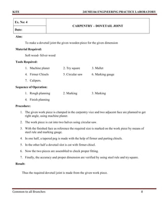 24UME166 ENGINEERING PRACTICES LAB RECORD | PDF