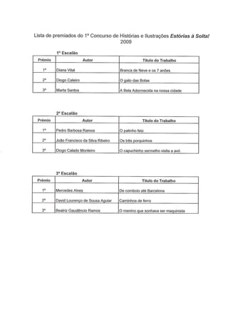 Estórias à Solta 2009: 1º Concurso de histórias e ilustrações: Trabalhos premiados