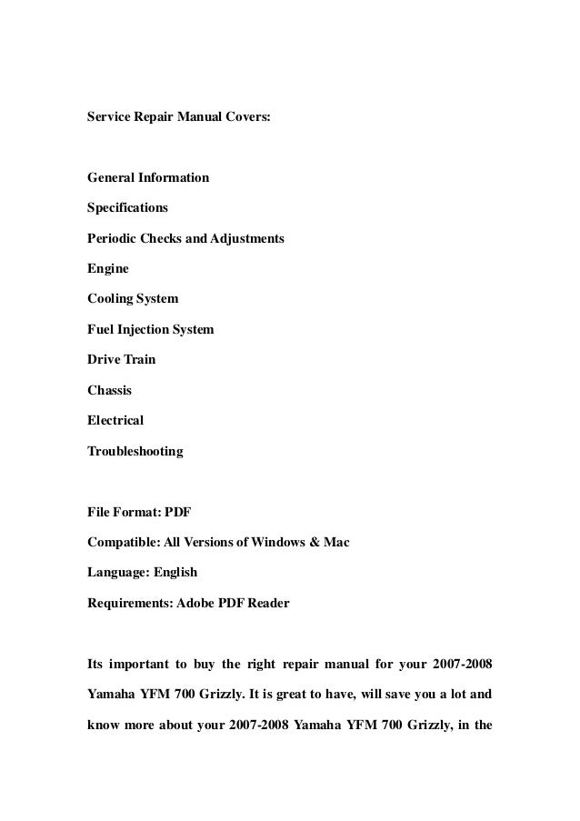 2007 2008 yamaha yfm 700 grizzly service repair workshop manual downl