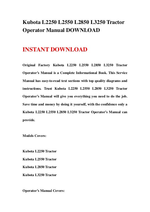 Kubota L2250 Tractor Operators Manual Kubota L2250 Tractor Operators Manual