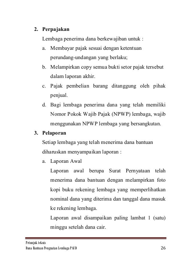 laporan pajak lembaga 25. bantuan lembaga paud penguatan