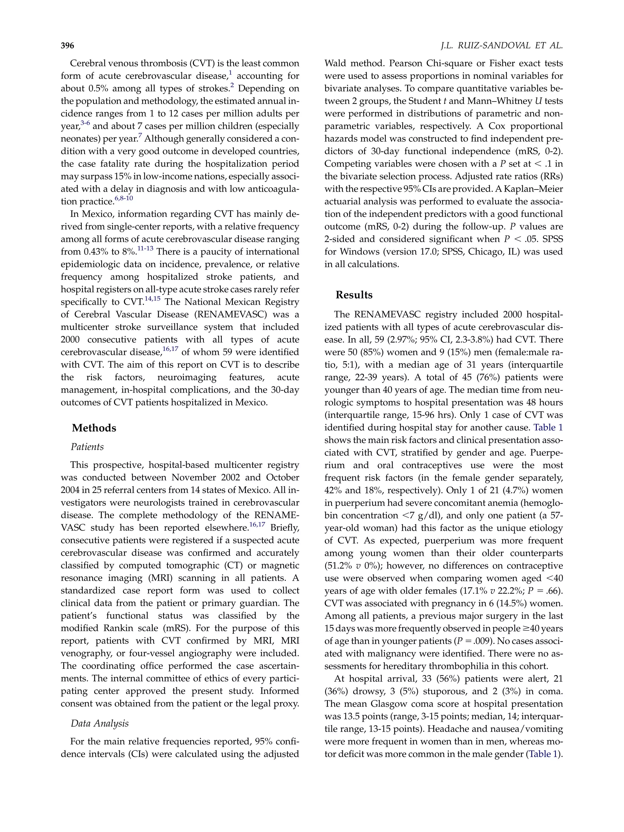 Cerebral Venous Thrombosis in a Mexican Multicenter Registry of Acute ...