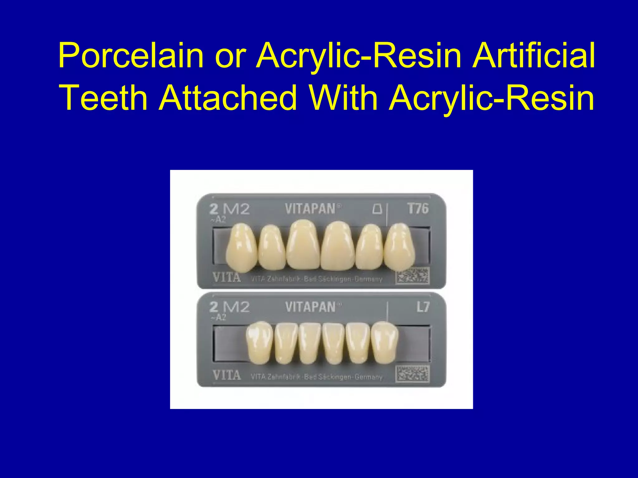 Porcelain or Acrylic-Resin Artificial
Teeth Attached With Acrylic-Resin
 