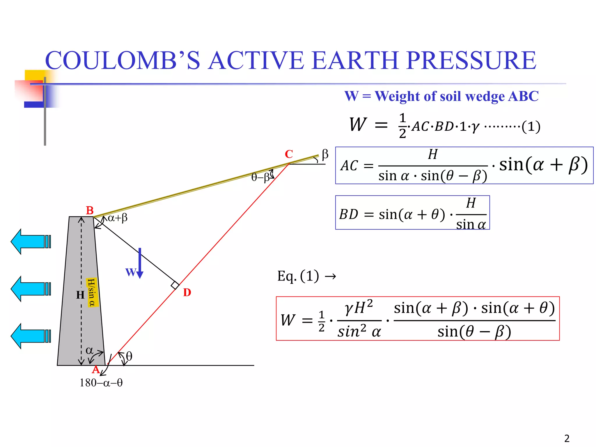 Geotechnical Engineering-II [Lec #25: Coulomb EP Theory - Numericals ...
