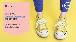 KIITOS
LISÄTIETOJA:
hanne.munter@ehyt.fi
050 518 0466
Nuuskakoukku.fi
#nuuskakoukku
 