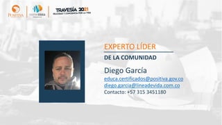 DE LA COMUNIDAD
EXPERTO LÍDER
Diego García
educa.certificados@positiva.gov.co
diego.garcia@lineadevida.com.co
Contacto: +57 315 3451180
 