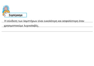 Η σύνδεση των λαμπτήρων είναι ευκολότερη και ασφαλέστερη όταν
χρησιμοποιούμε λυχνιολαβές.
 