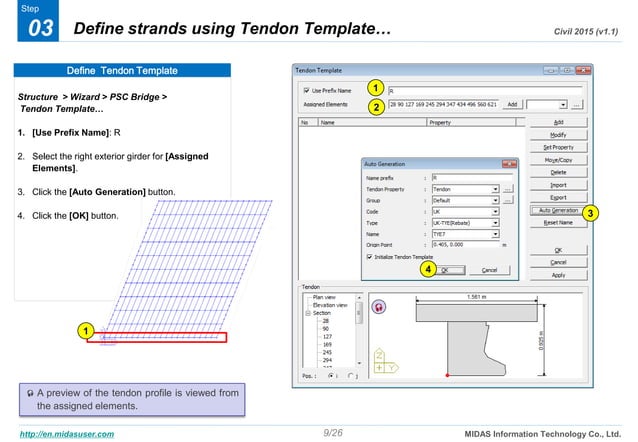 MIDAS CIVIL Tendon template for prestressing | PDF