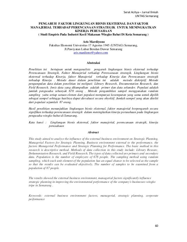 Pengaruh Faktor Lingkungan Bisnis Eksternal Dan Faktor Manajerial Ter