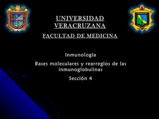 UNIVERSIDAD VERACRUZANA FACULTAD DE MEDICINA Inmunología Bases moleculares y rearreglos de las inmunoglobulinas Sección 4 